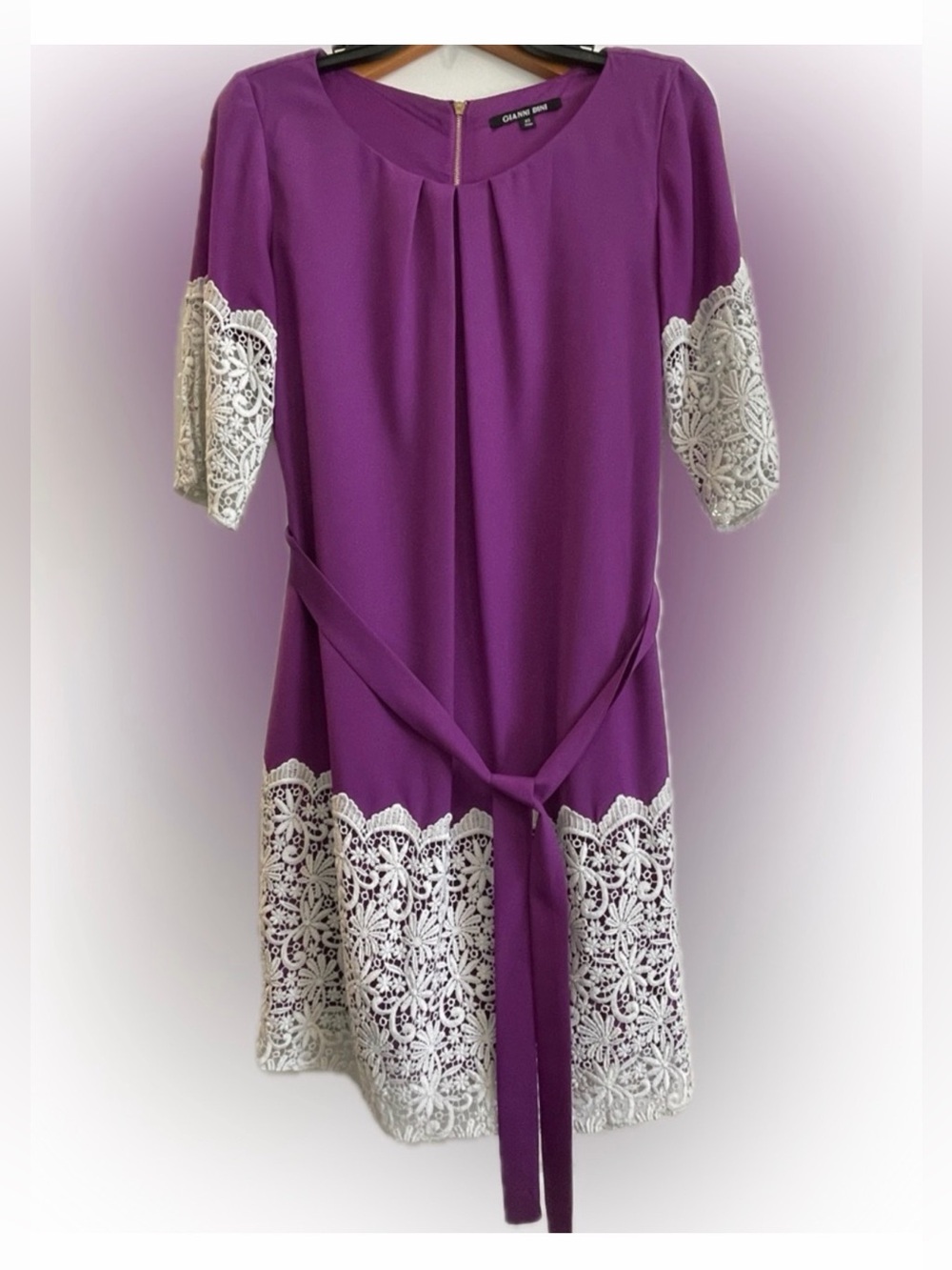 Gianni Bini Purple Midi Dress with White Lace Trim